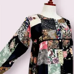 vintageヴィンテージワンピースパッチワーク風花柄ドットレトロUSA海外古着