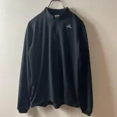adidas アディダス　ハーフジップ　トップス　黒　刺繍ロゴ　M