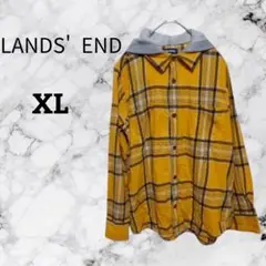 チェック柄シャツ【XL】パーカー付 ランズエンド LANDS' END フード付