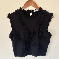 ZARA フリル ノースリーブ ニット ブラック