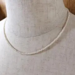 淡水パールネックレス、極細、極小ベビー淡水パール、38cm、全長43cm