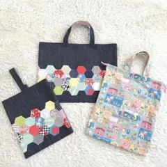入園入学3点セット　レッスンバッグ　靴袋　体操服袋　ハンドメイド　パッチワーク