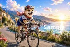 柴犬 サイクリング デジタルアート イラスト ポストカード