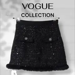 VOGUEコレクション黒スパンコールファー付きミニスカート　Mサイズ