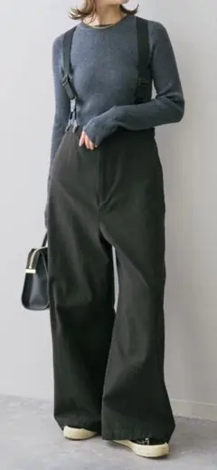 Spick and Span サスペンダー付きピーチツイルタックパンツ 黒38