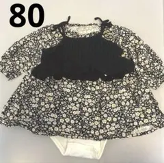プティマイン　ビスチェ付きワンピース　花柄　ベビー　80 女の子　秋冬