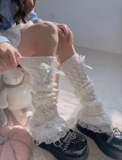 SHEIN リボン付きレッグウォーマー 화이트