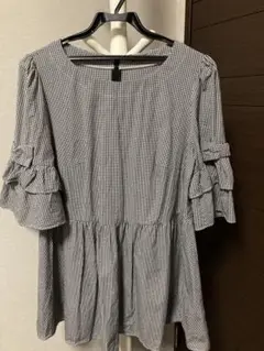【美品】TO BE CHIC チェック柄フリルブラウス 44