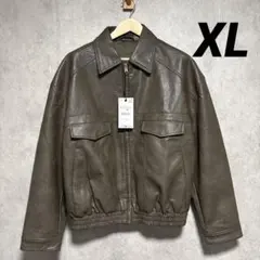 ZARA フェイクレザー ボンバージャケット XL ブラウン 新品