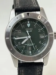 美品 稼働品 SEIKO ソーラー デイト バーガンディ レッド系 腕時計 