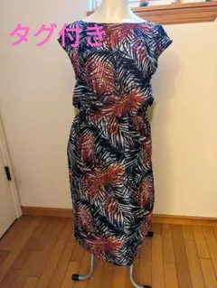 ✨美品✨UNITED ARROWS 多色葉柄 半袖ひざ丈ワンピース 新品タグ付き