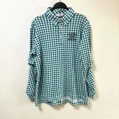 カッターアンドバック 長袖 ポロシャツ L ゴルフウェア ターコイズ チェック柄