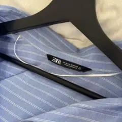 ZARA 青 ストライプ オックスフォードシャツ