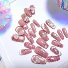 ハンドメイド　ネイルチップ　ミディアムバレリーナ全サイズ現品販売