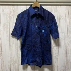 Burberry BLACK LABEL 総柄シャツ サイズ2 ブルー ブラック