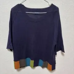 Rough Rareネイビー 五分袖ニット Mサイズ
