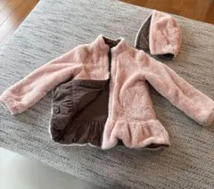 リバーシブルフリース ピンク ダウンコート フード付き120