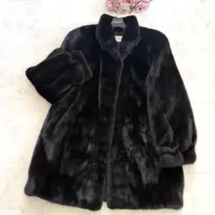 総丈85/艶々 サガ ブラックミンク ファーコート リアルファー 毛皮 毛並み◎