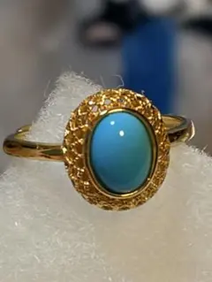 スリーピングビューティーターコイズリング ゴールドカラー 天然石 指輪