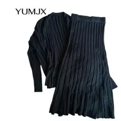 YUMJX　長袖ロングスカートセットアップ　リブリット　デート　シンプル