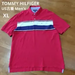 TOMMY HILFIGER ボーダー ポロシャツ 刺繍ロゴ Men's XL
