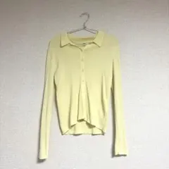 ユニクロ　UNIQLO　リブポロカーディガン　L イエロー