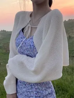 DAZY バットウィングスリーブクロップドカーディガン薄手、長袖トップス