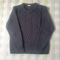 GU アランケーブルニットセーター ブラック S