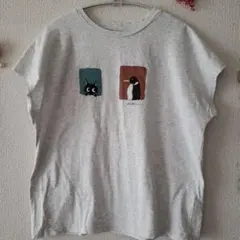 猫とペンギンのイラスト ノースリーブTシャツ　カットソー