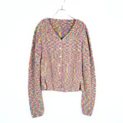 1980s ビンテージ　ミックスカラーニットカーディガン　アート　古着屋　虹色