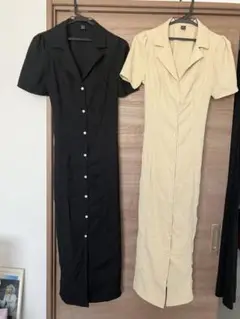 ワンピース 黒 ベージュ 半袖　レトロ　モダンガール　タイト　元値段5000円