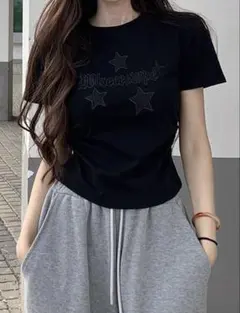 SHEIN ブラック スタープリント 半袖Tシャツ