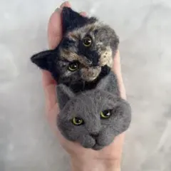 羊毛フェルト　猫　うちの子　オーダー　ブローチ　マグネット