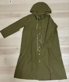 【Mサイズ】カーキ フード付きロングコート 薄手