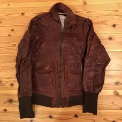 AVIREX ブラウン レザー シングルライダースジャケット