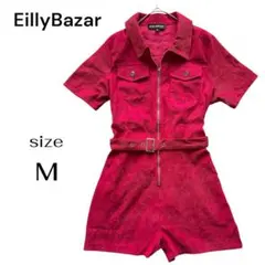 EillyBazar コーデュロイ ロンパース オールインワン レッド 赤 M