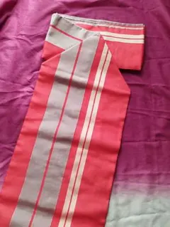 アンティーク帯 渋朱色にベージュとグレー 名古屋帯