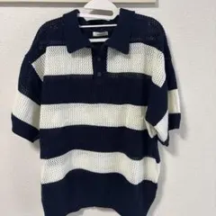 m*1様 ネイビーとホワイトのストライプニットのサムネイル