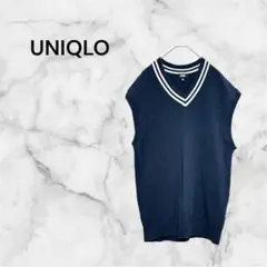 【ユニクロ】コットン使用 ベスト ニット シンプル メンズ Mサイズ ネイビー