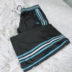 adidas トレーニングパンツ オリーブ/青 /白ストライプ　L