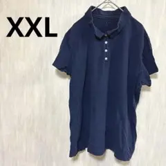 【XXL】ネイビー 半袖 ポロシャツ レディース トップス 古着