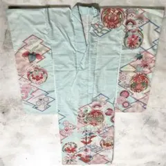 振袖 水色と桃色　青秋桜の花柄　NO.1