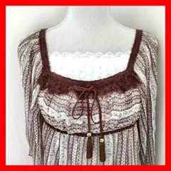 美品✨リズリサ 総柄 チュニック ワンピース ブラウン 平成ギャル y2k