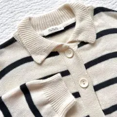 mamami アイボリー ブラックストライプ カーディガン M