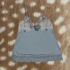 Y2K水色花柄刺繍レースキャミソール