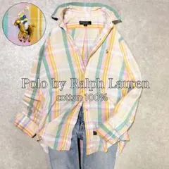 希少✨緑タグ ラルフローレン マドラスチェック BDシャツ ポニー刺繍 イエロー