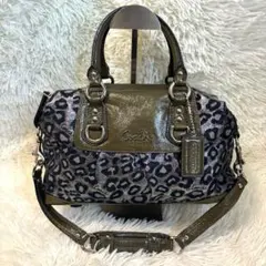 【美品】coach♡2way♡レオパード柄♡ハンドバッグ♡シルバー♡15520