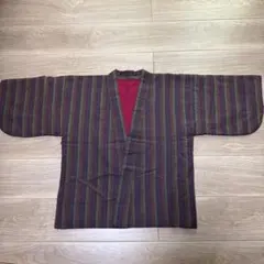 【手縫い・綿入り】上衣　紫とカーキのストライプ