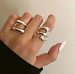 指輪 2点セット シルバーリング 男女兼用 アクセサリー フリーサイズ リング