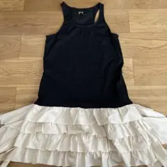 新品Mノースリーブ フリルチュニック 黒/白